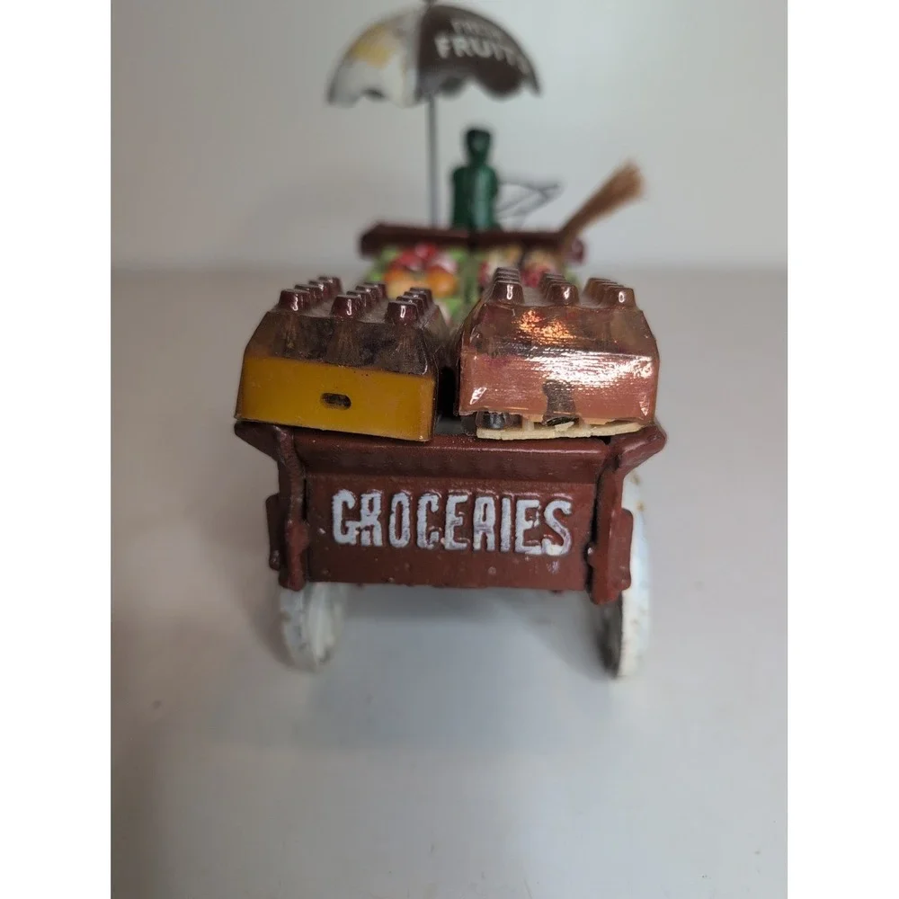 ANTIQUE Cast Iron Fruit Vegetable Wagon Horses Vintage Rustic Primitive Driver